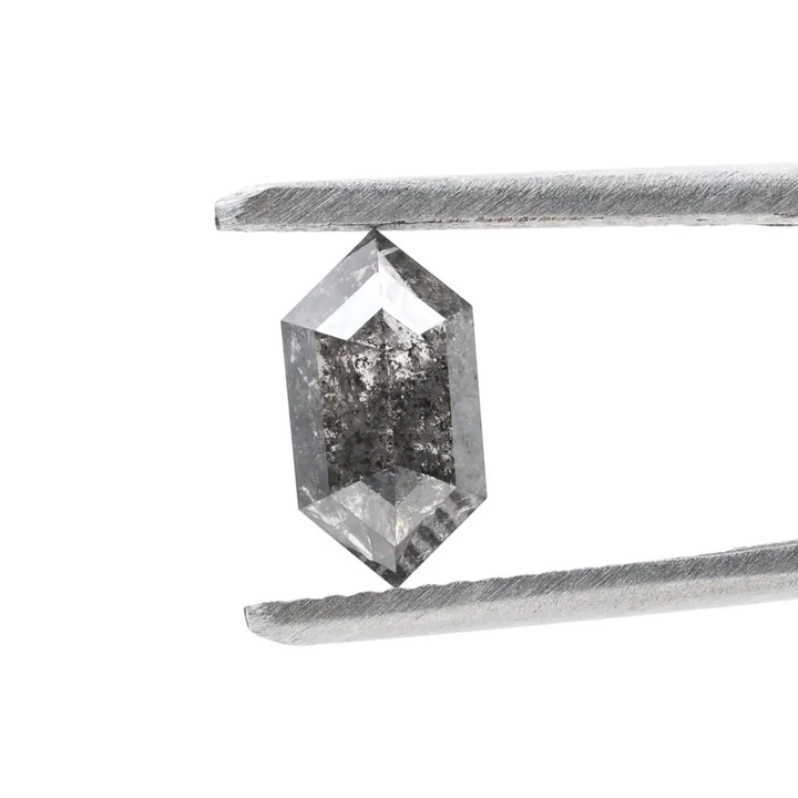 1.19 Ct Salt and Pepper Diamond, Natural Gray Color Hexagon Cut Loose Diamonds for Wedding Ring
