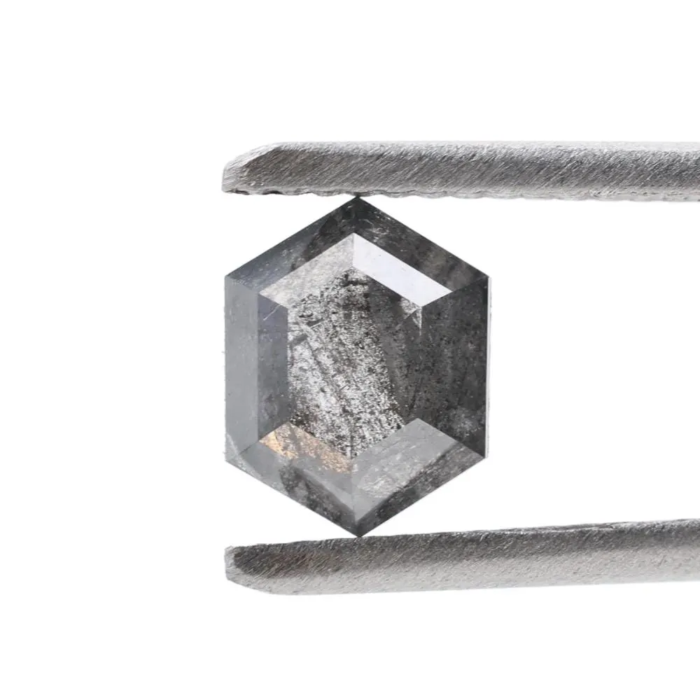1.34 Ct Salt and Pepper Diamond, Natural Gray Color Hexagon Cut Loose Diamonds for Engagement Ring