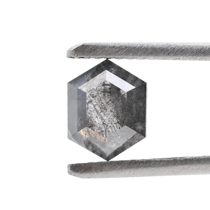 1.34 Ct Salt and Pepper Diamond, Natural Gray Color Hexagon Cut Loose Diamonds for Engagement Ring
