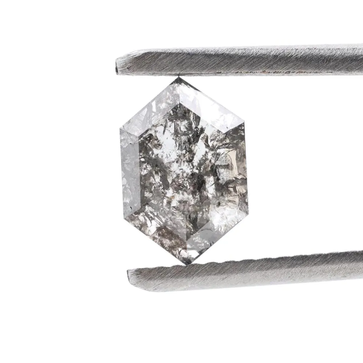 1.00 Ct Salt and Pepper Diamond, Natural Gray Color Hexagon Cut Loose Diamonds for Engagement Ring