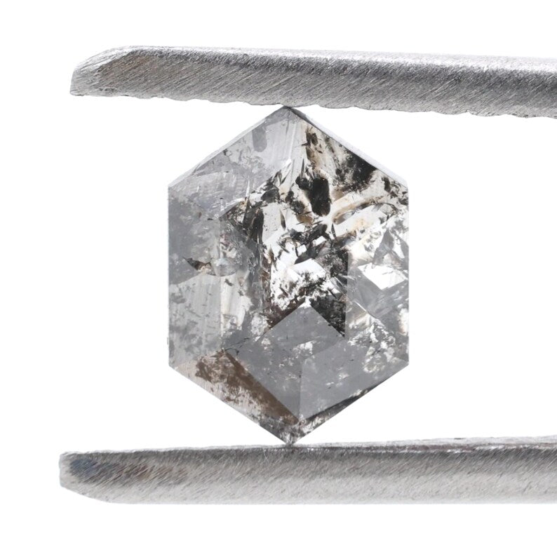 0.56 Ct Salt and Pepper Diamond, Natural Gray Hexagon Cut Loose Diamonds for Engagement Ring