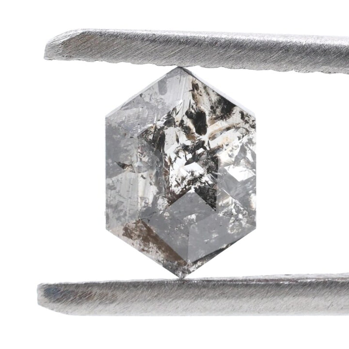 0.56 Ct Salt and Pepper Diamond, Natural Gray Hexagon Cut Loose Diamonds for Engagement Ring