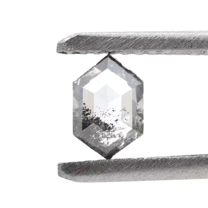 0.43 Ct Salt and Pepper Diamond, Natural Gray Hexagon Cut Loose Diamonds for Engagement Ring