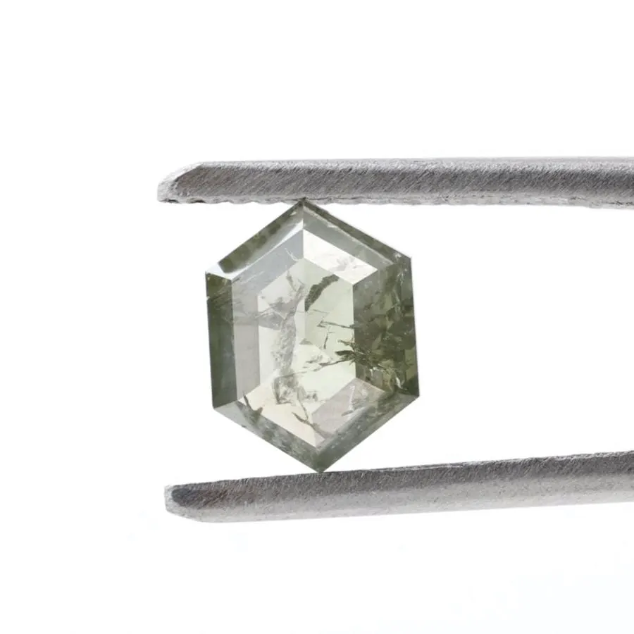 1.22 Ct Salt and Pepper Diamond, Natural Light Green Hexagon Cut Loose Diamonds for Engagement Ring