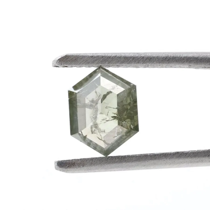 1.22 Ct Salt and Pepper Diamond, Natural Light Green Hexagon Cut Loose Diamonds for Engagement Ring