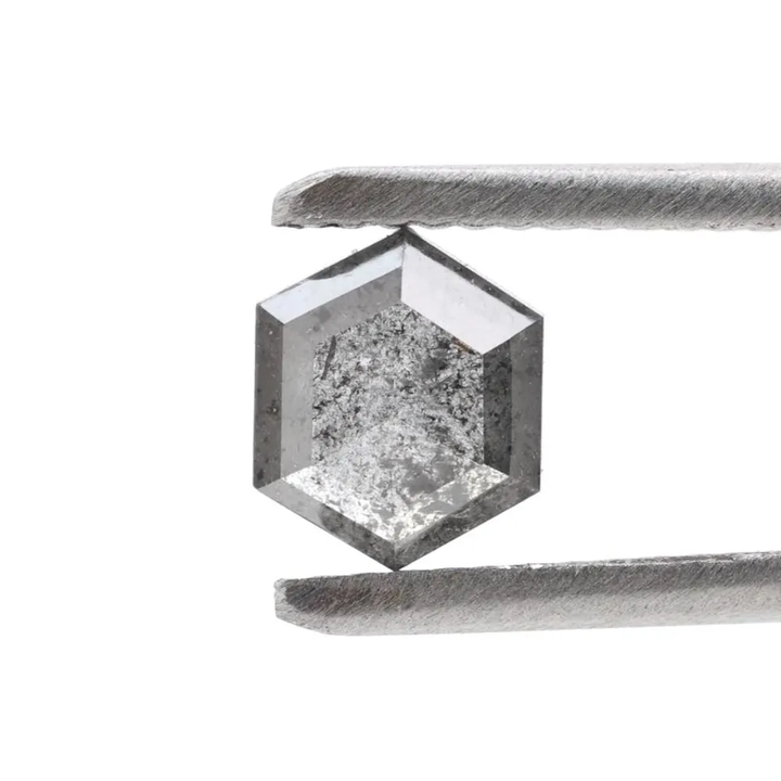 0.82 Ct Salt and Pepper Diamond, Natural Gray Hexagon Cut Loose Diamonds for Engagement Ring