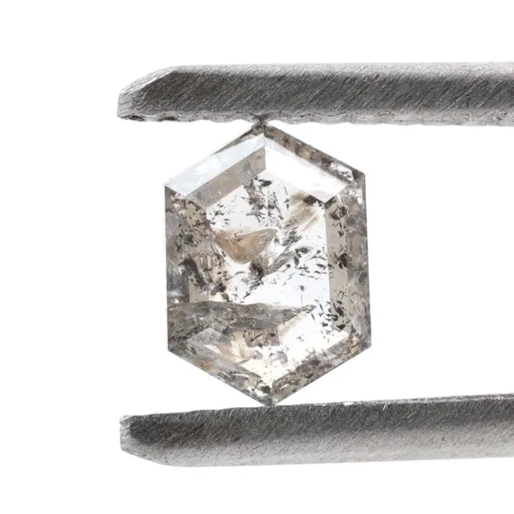 0.55 Ct Salt and Pepper Diamond, Natural Gray Hexagon Cut Loose Diamonds for Engagement Ring