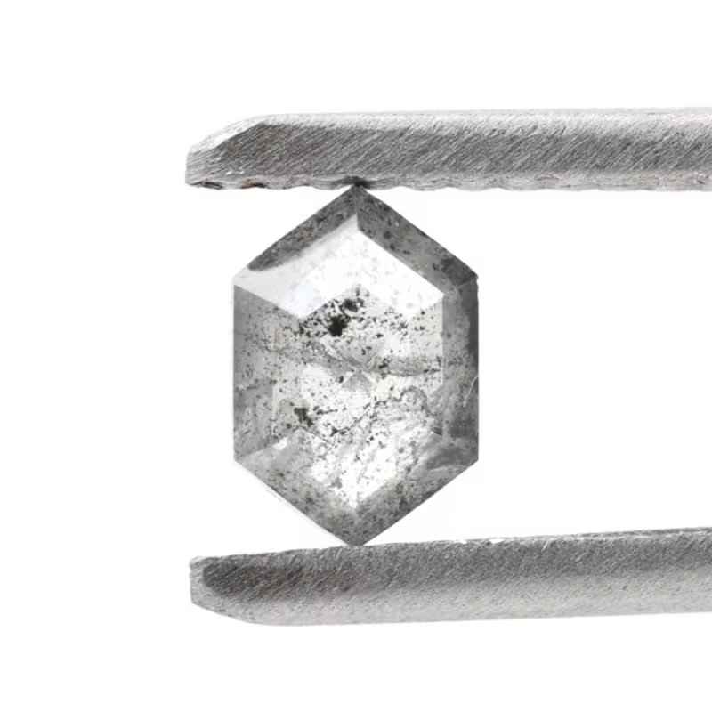 0.44 Ct Salt and Pepper Diamond, Natural Gray Hexagon Cut Loose Diamonds for Engagement Ring