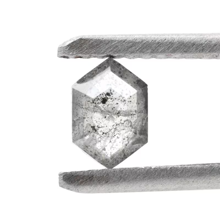 0.44 Ct Salt and Pepper Diamond, Natural Gray Hexagon Cut Loose Diamonds for Engagement Ring