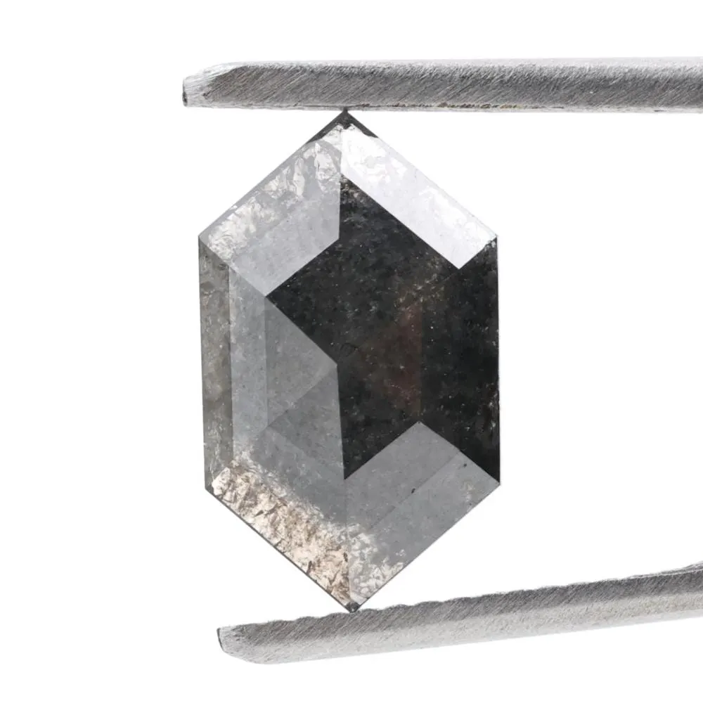 2.33 Ct Salt and Pepper Diamond, Natural Gray Smokey Hexagon Cut Loose Diamonds for Wedding Ring