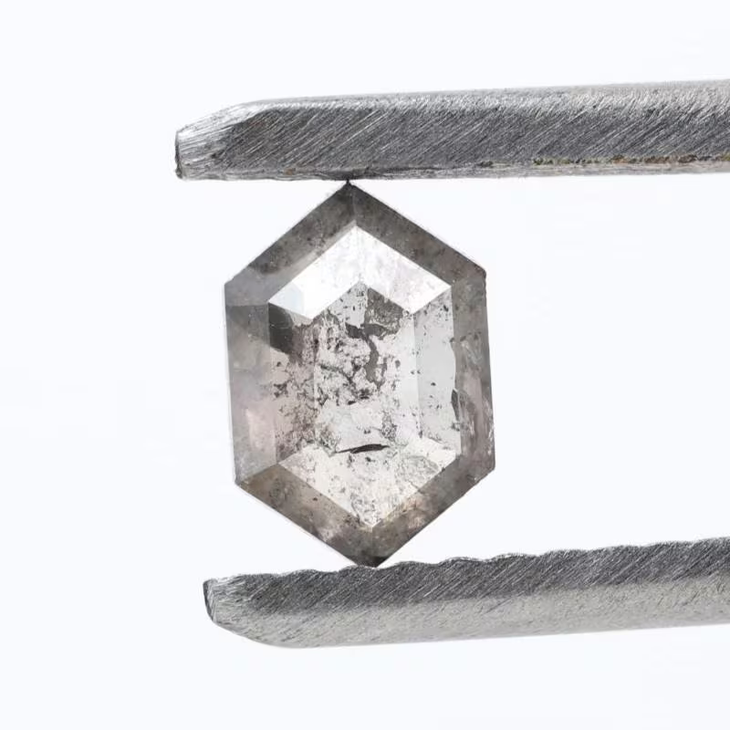 0.48 Ct Salt and Pepper Diamond, Natural Gray Hexagon Cut Loose Diamonds for Engagement Ring
