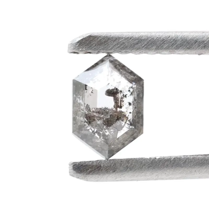 0.42 Ct Salt and Pepper Diamond, Natural Gray Hexagon Cut Loose Diamonds for Engagement Ring