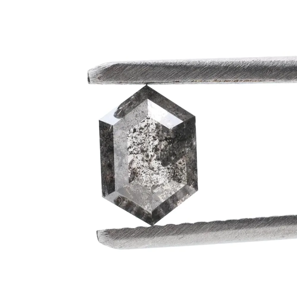 0.97 Ct Salt and Pepper Diamond, Natural Gray Color Hexagon Cut Loose Diamonds for Engagement Ring