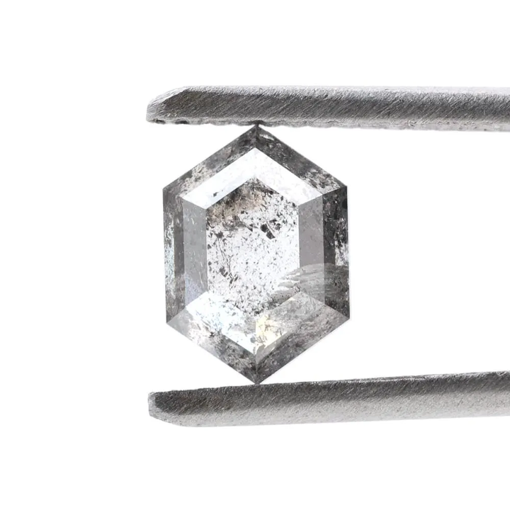 1.72 Ct Salt and Pepper Diamond, Natural Gray Color Hexagon Cut Loose Diamonds for Engagement Ring