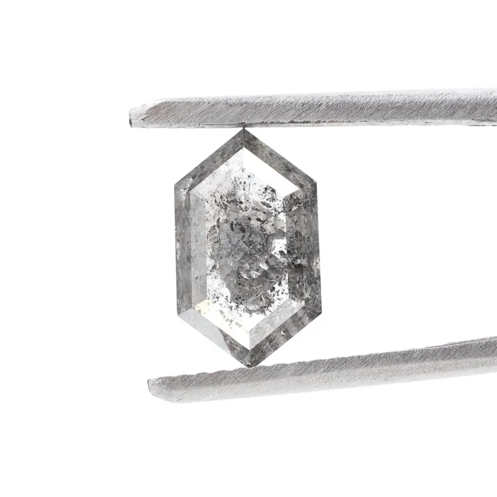 2.08 Ct Salt and Pepper Diamond, Natural Gray Color Hexagon Cut Loose Diamonds for Engagement Ring