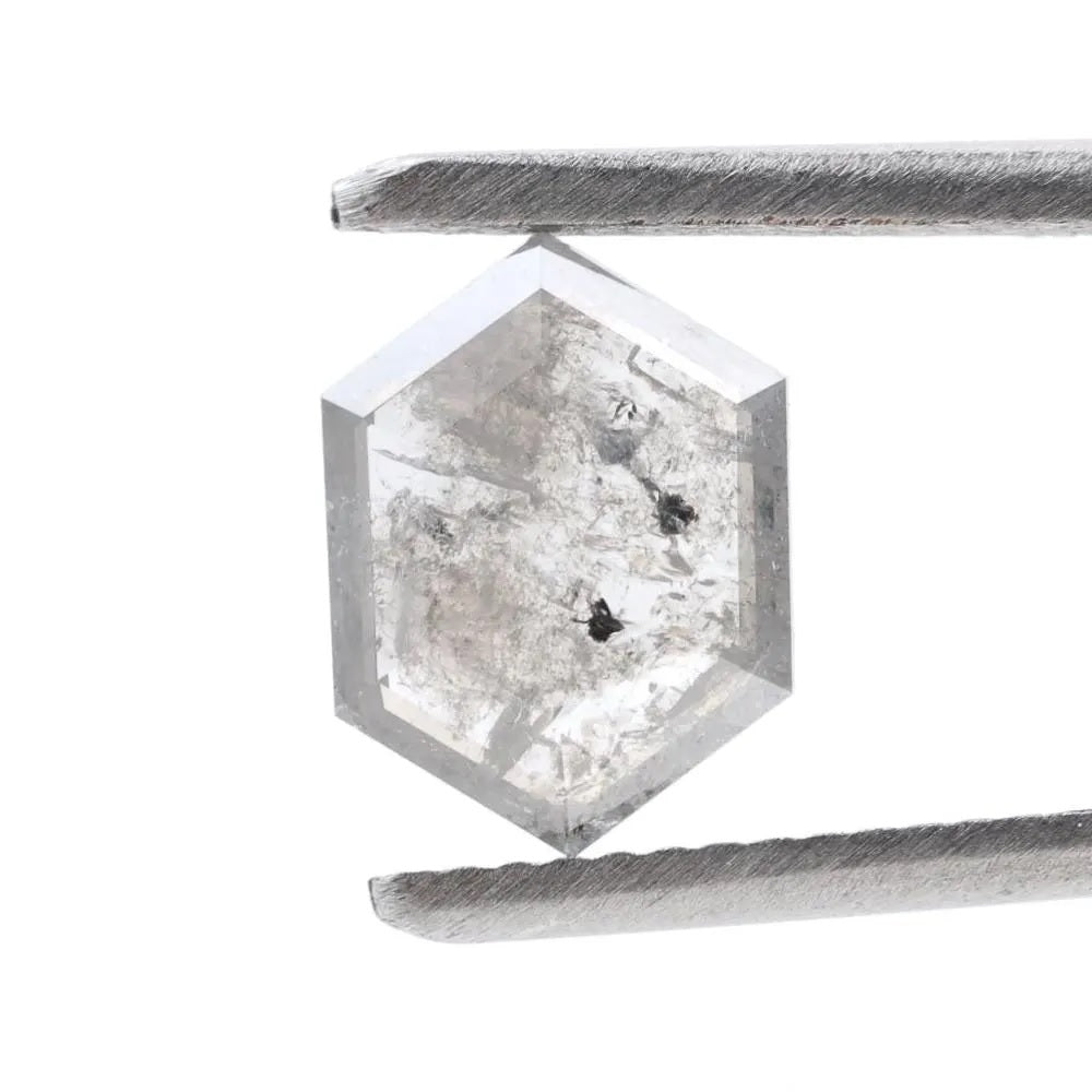 1.36 Ct Salt and Pepper Diamond, Natural Gray Color Hexagon Cut Loose Diamonds for Engagement Ring