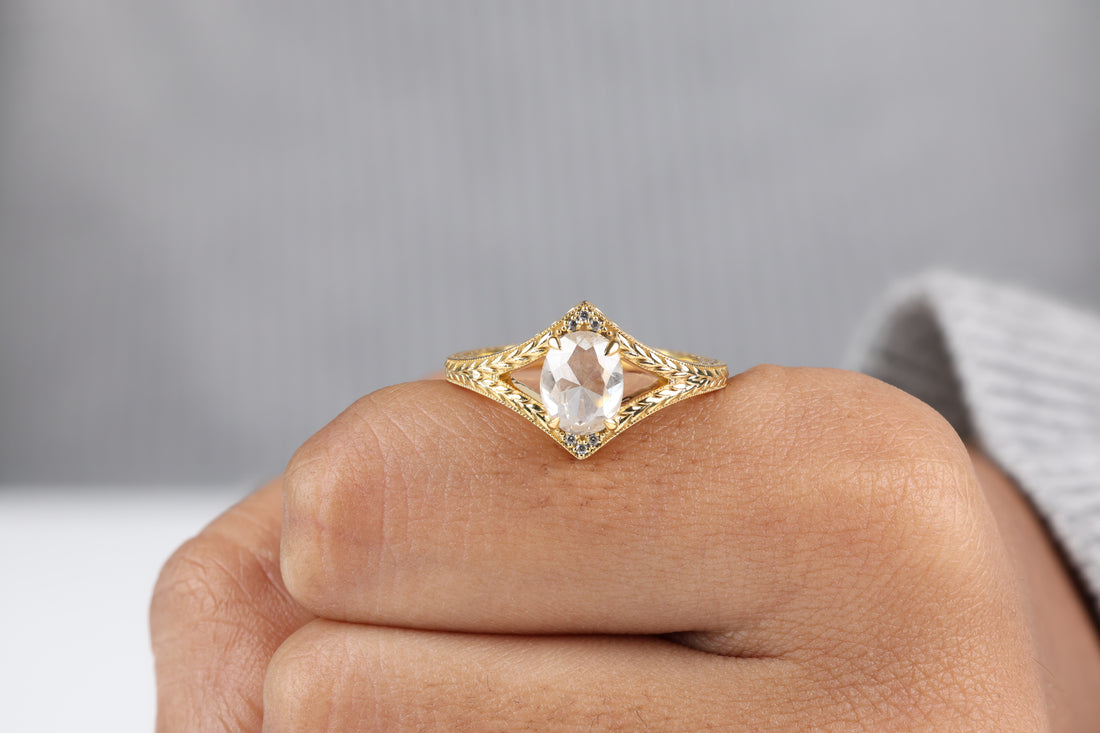 1.53 Ct Salt and Pepper Diamond Ring, Natural Gray Oval Diamond 14k Gold Engagement Ring