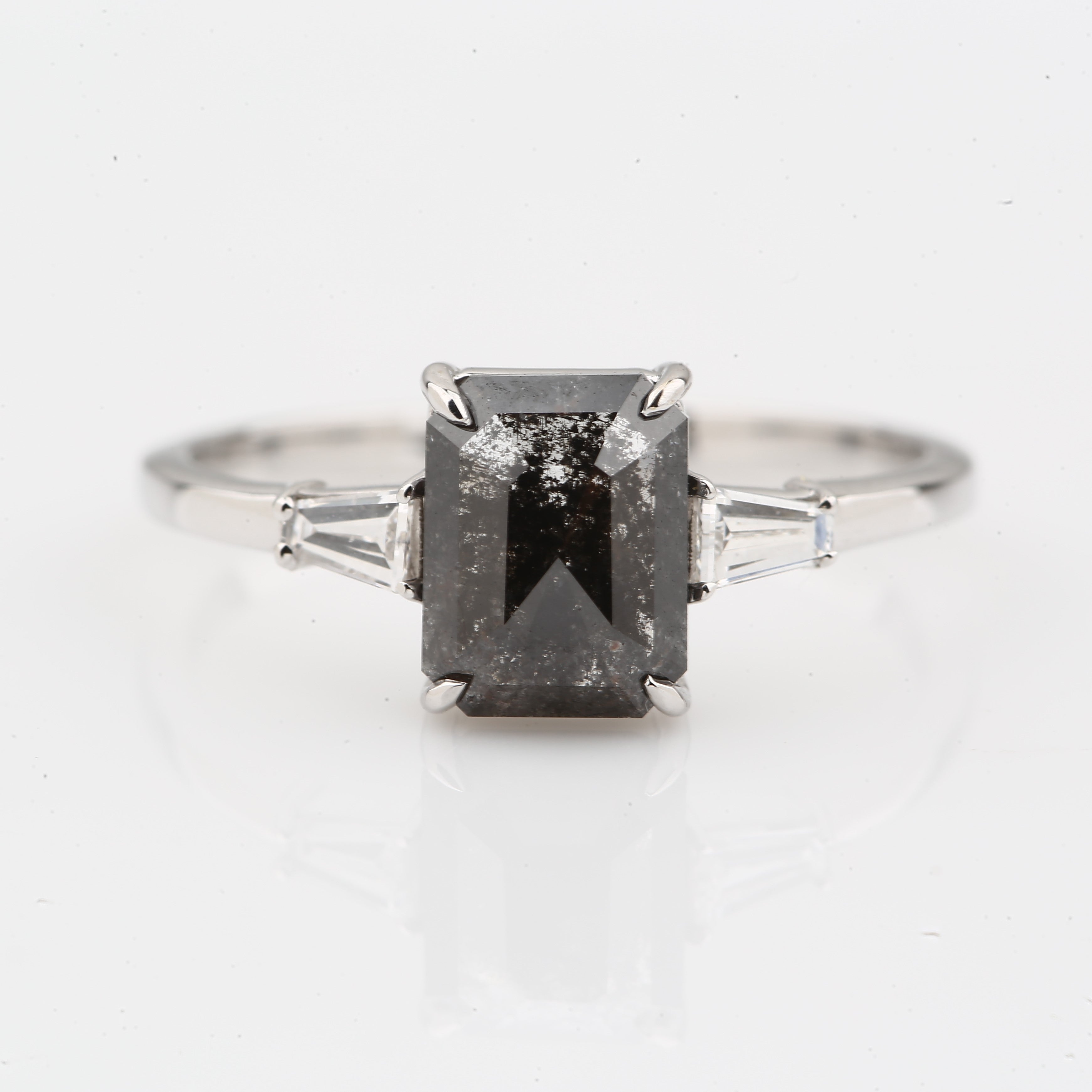 Salt and Pepper Diamond Ring, 14K Gold Engagement Ring, Baguette Diamond Ring, Christmas Gift for Her