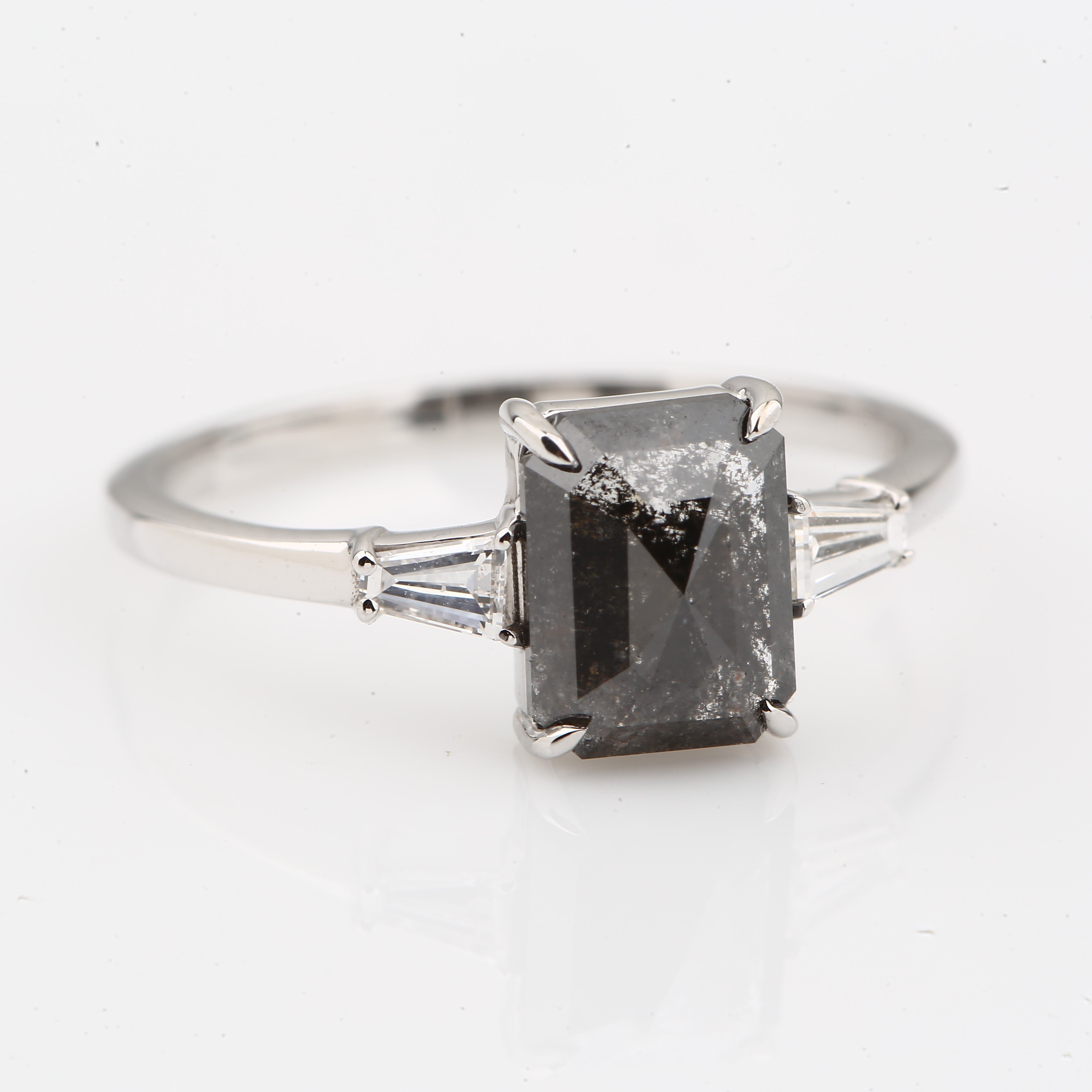 Salt and Pepper Diamond Ring, 14K Gold Engagement Ring, Baguette Diamond Ring, Christmas Gift for Her