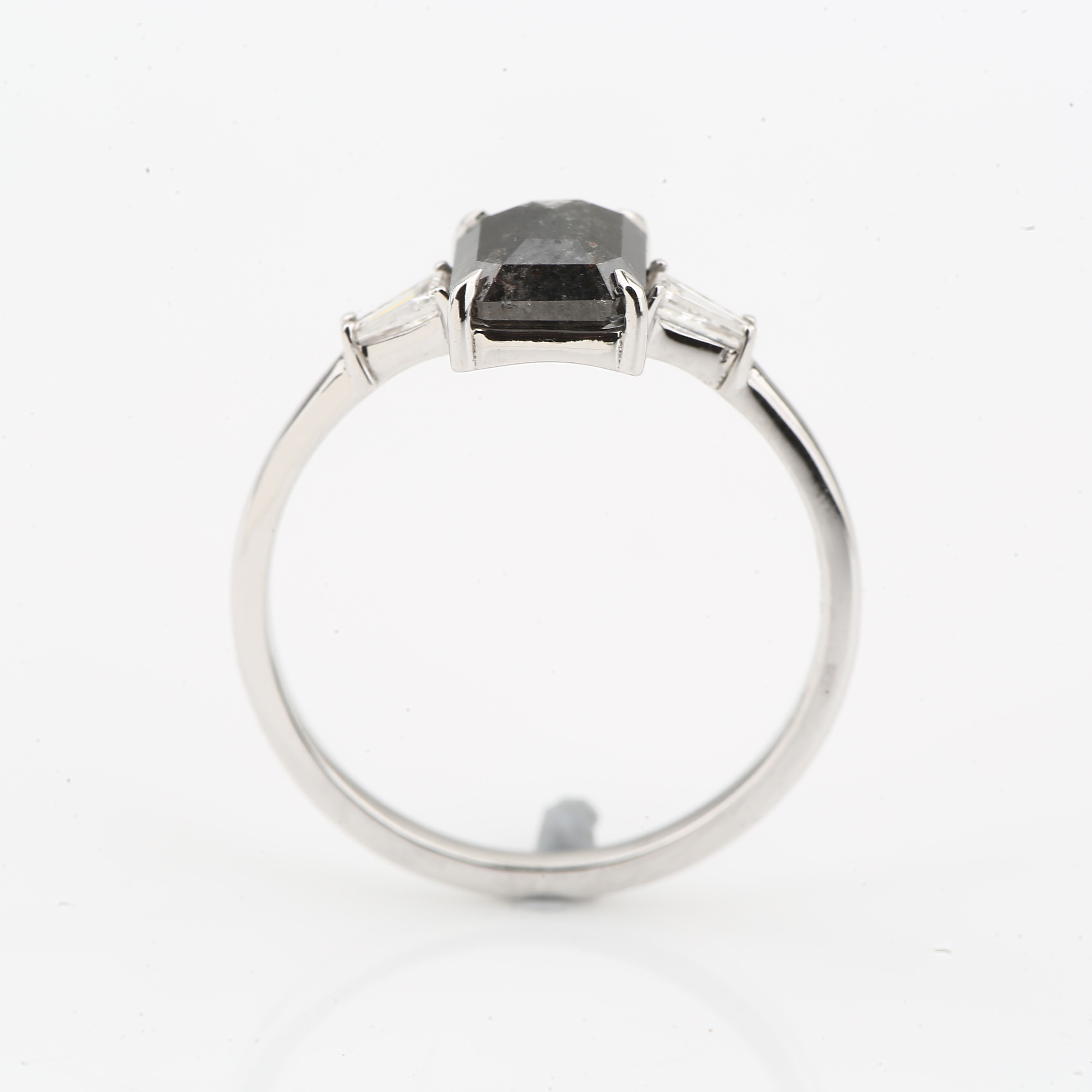 Salt and Pepper Diamond Ring, 14K Gold Engagement Ring, Baguette Diamond Ring, Christmas Gift for Her