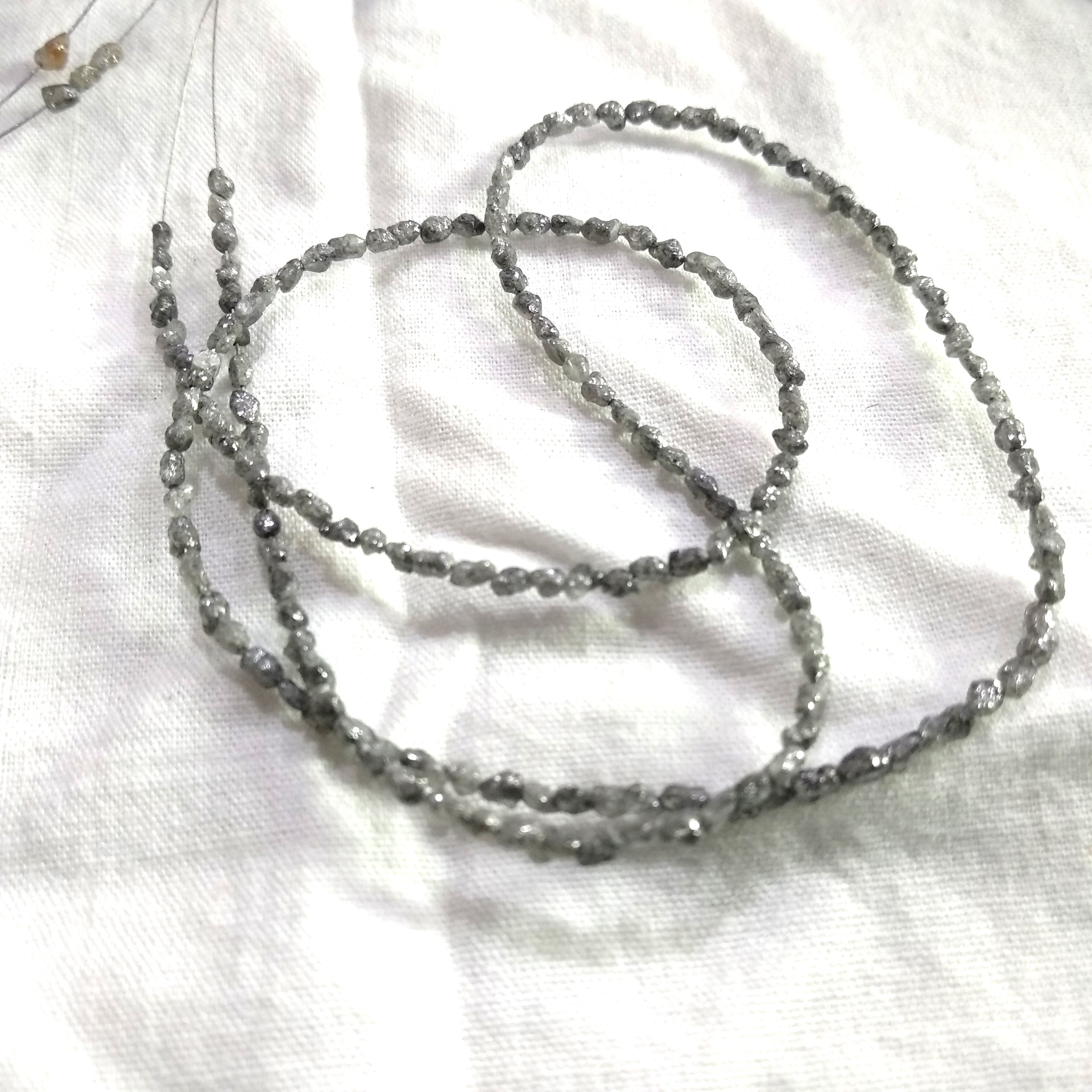 Natural Rough Diamonds Strand, 15.00 Carat Long Drilled Gray Color Loose Raw Uncut Diamonds Beads 16" Strand Necklace
