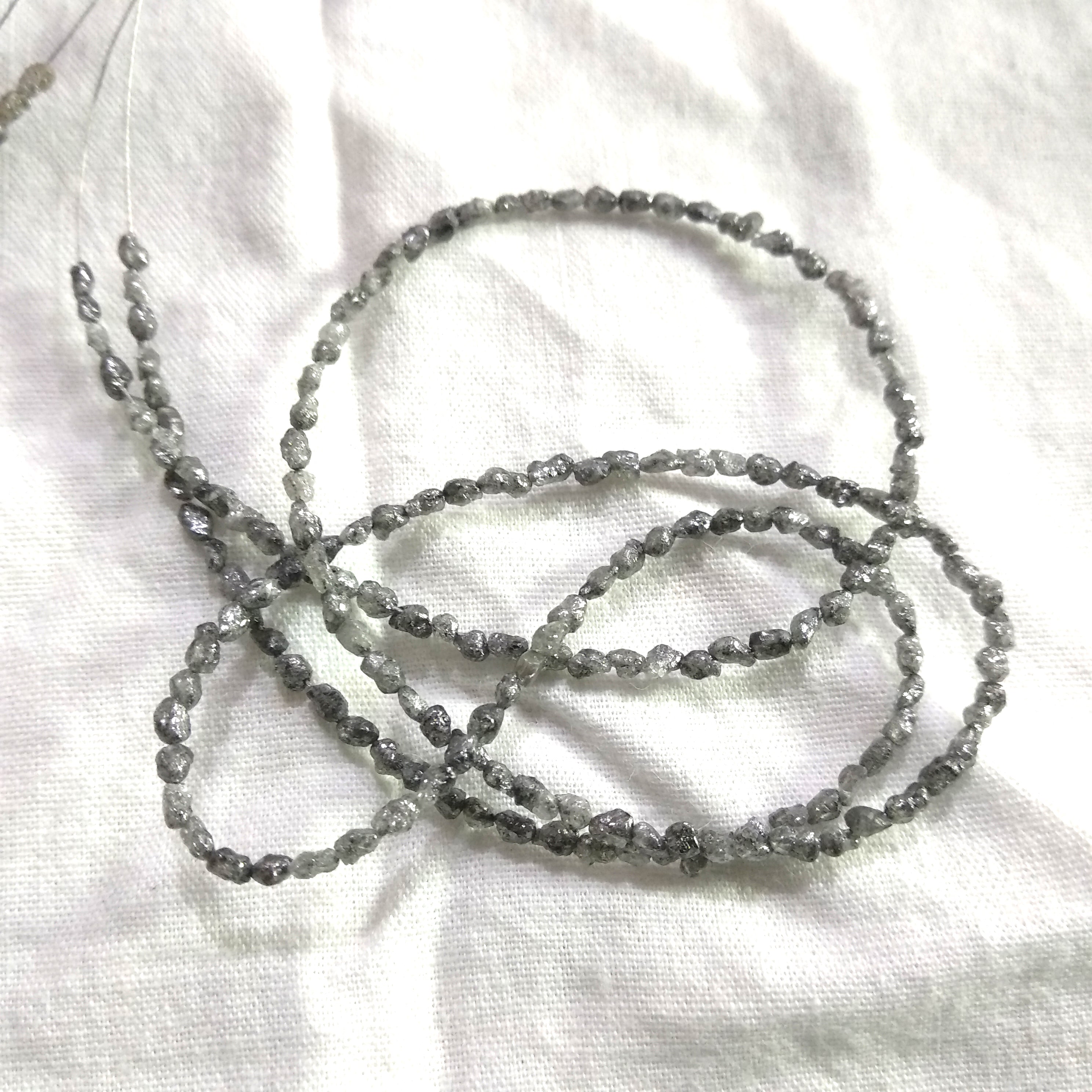 Natural Rough Diamonds Strand, 15.00 Carat Long Drilled Gray Color Loose Raw Uncut Diamonds Beads 16" Strand Necklace