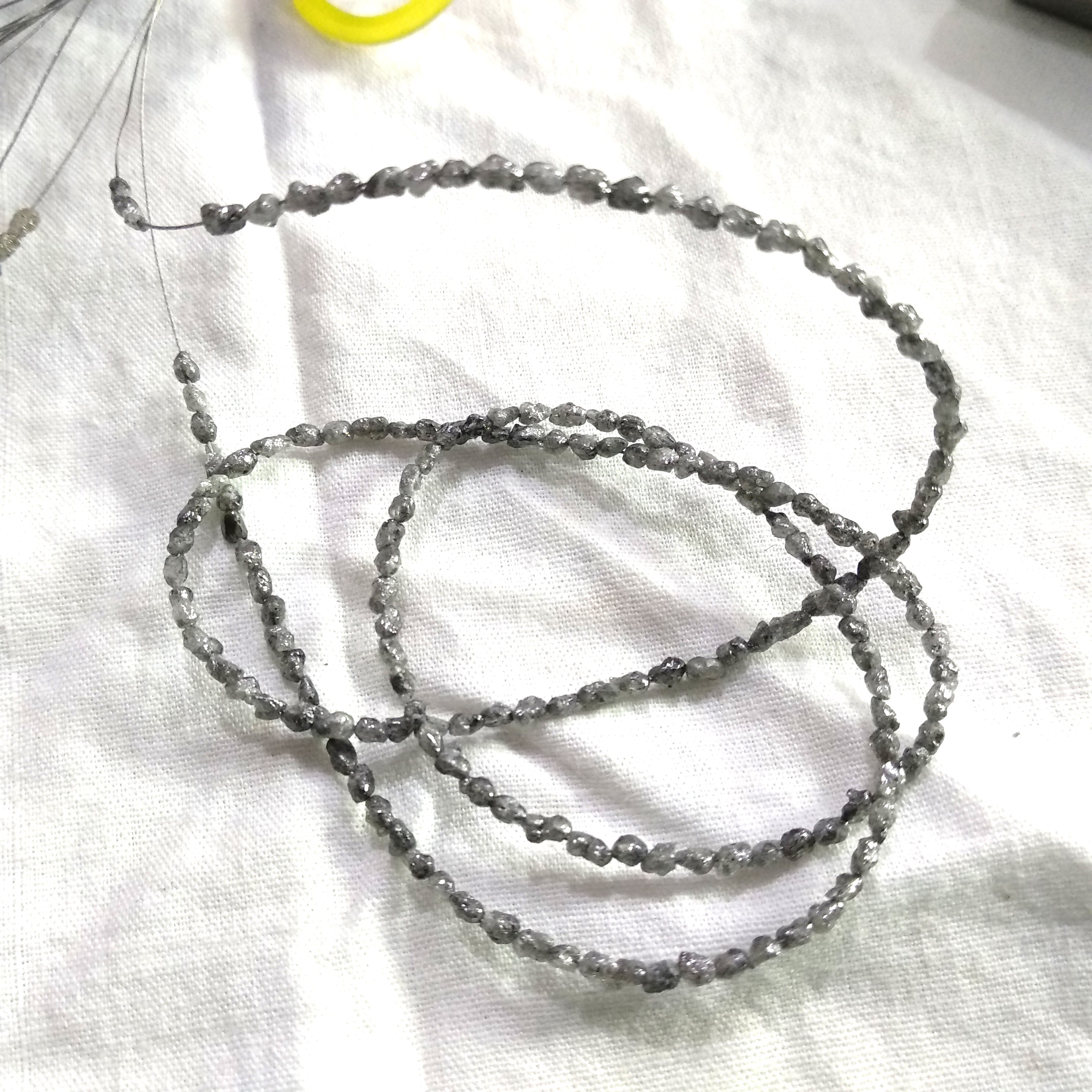 Natural Rough Diamonds Strand, 15.00 Carat Long Drilled Gray Color Loose Raw Uncut Diamonds Beads 16" Strand Necklace