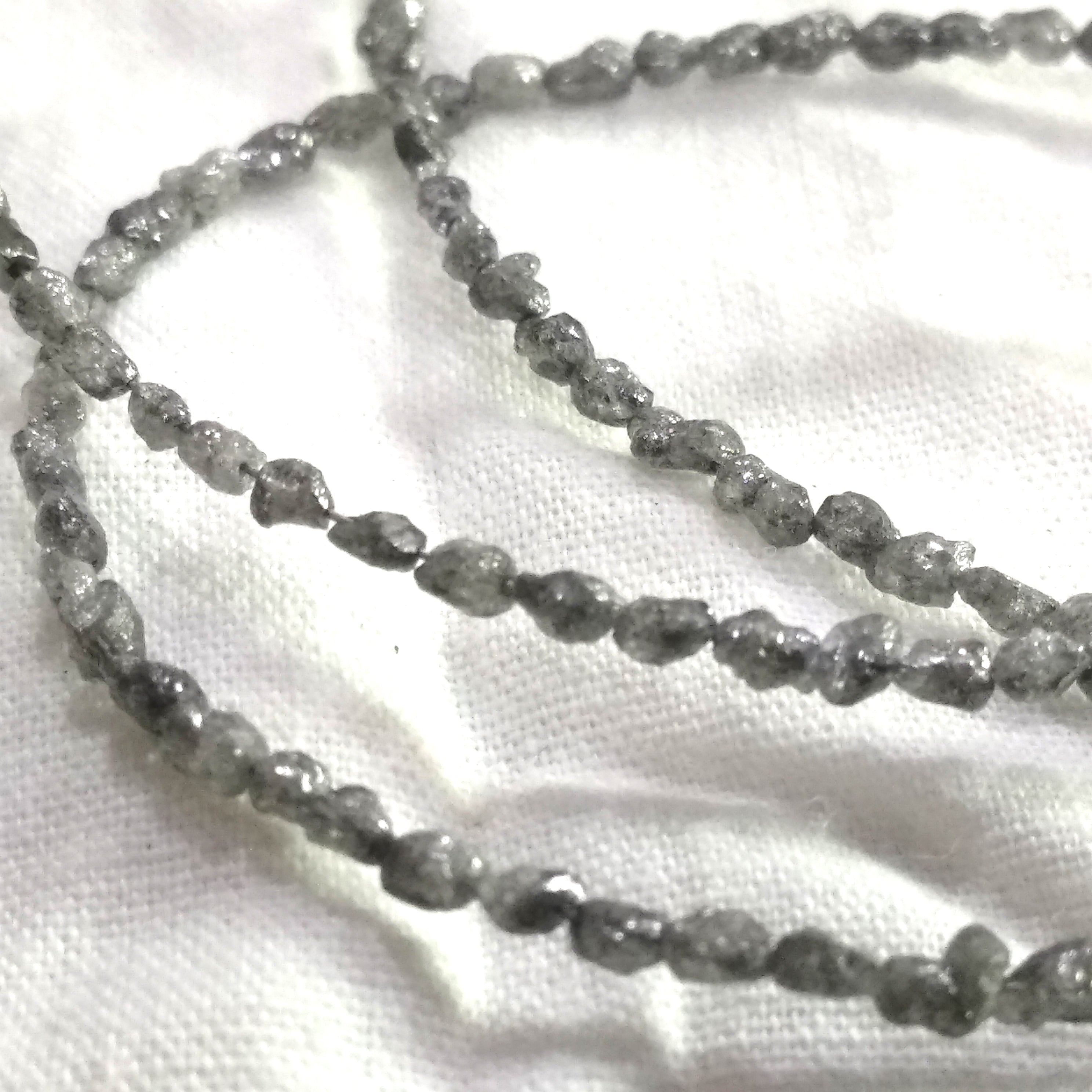 Natural Rough Diamonds Strand, 15.00 Carat Long Drilled Gray Color Loose Raw Uncut Diamonds Beads 16" Strand Necklace