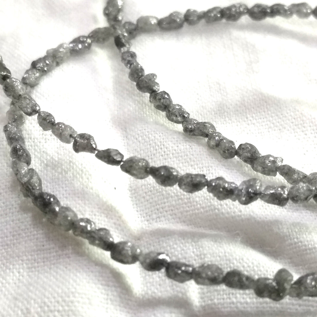 Natural Rough Diamonds Strand, 15.00 Carat Long Drilled Grey Color Loose Raw Uncut Diamonds Beads 16" Strand Necklace