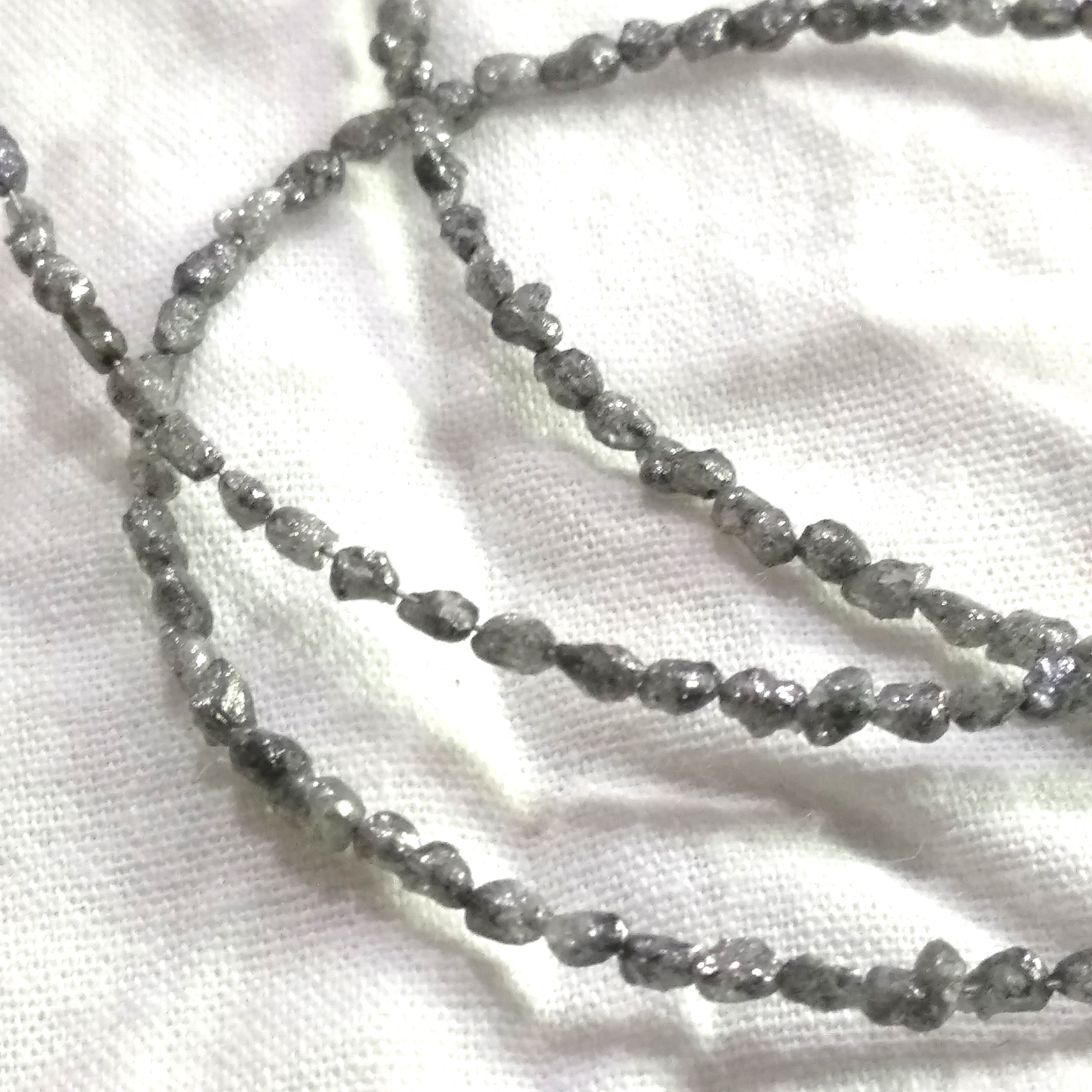 Natural Rough Diamonds Strand, 15.00 Carat Long Drilled Gray Color Loose Raw Uncut Diamonds Beads 16" Strand Necklace