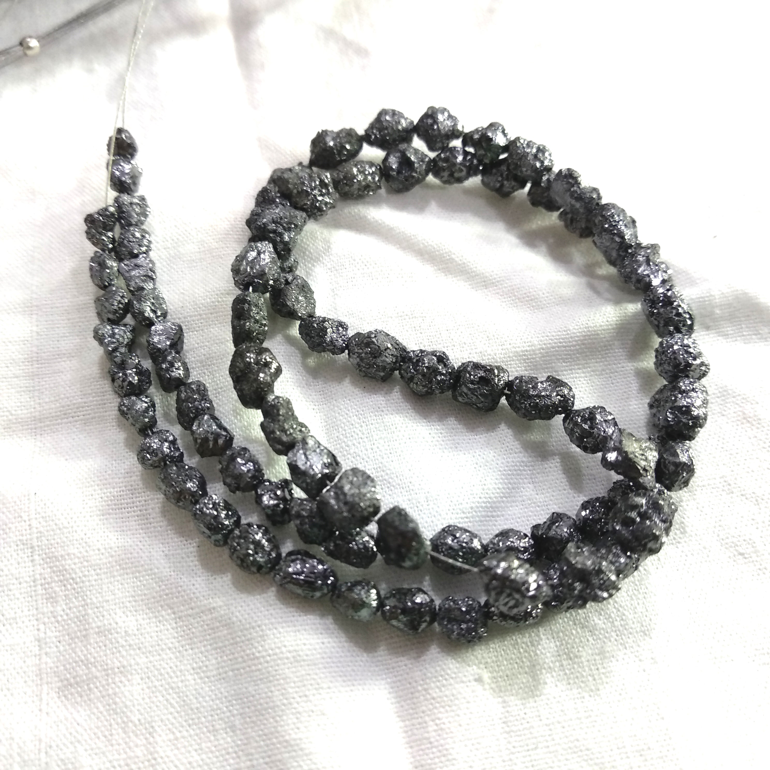 Rough Diamond Beads, Natural Black Long Drilled Raw Diamond Beads 16" Strand, 3.0-5.0 MM Size 50 Cts Conflict Free Raw Loose Diamond Beads