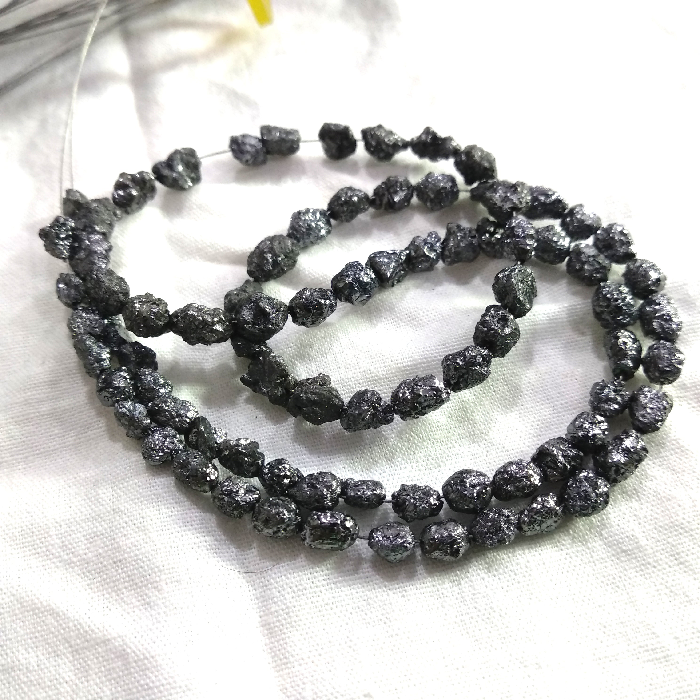 Rough Diamond Beads, Natural Black Long Drilled Raw Diamond Beads 16" Strand, 3.0-5.0 MM Size 50 Cts Conflict Free Raw Loose Diamond Beads