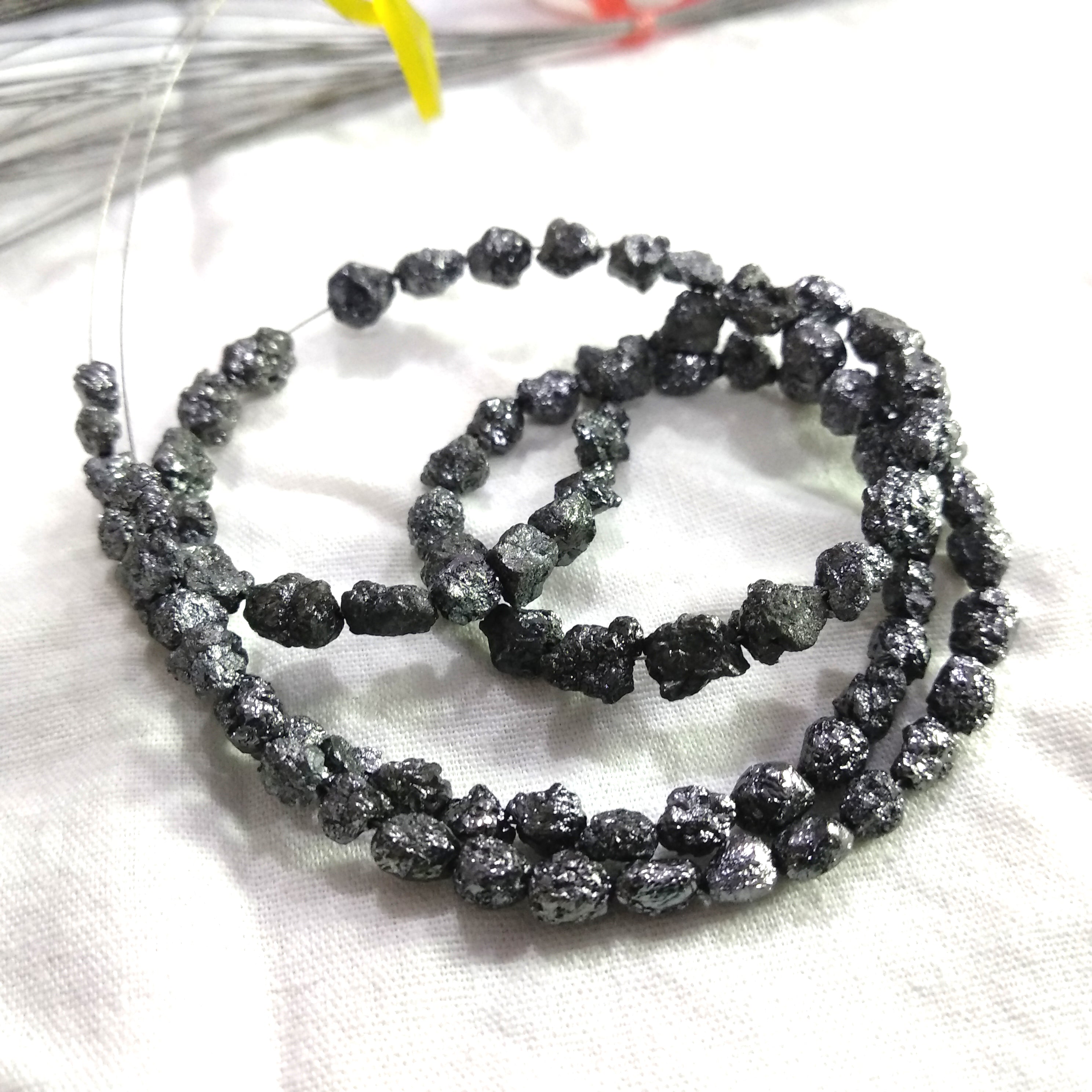 Rough Diamond Beads, Natural Black Long Drilled Raw Diamond Beads 16" Strand, 3.0-5.0 MM Size 50 Cts Conflict Free Raw Loose Diamond Beads