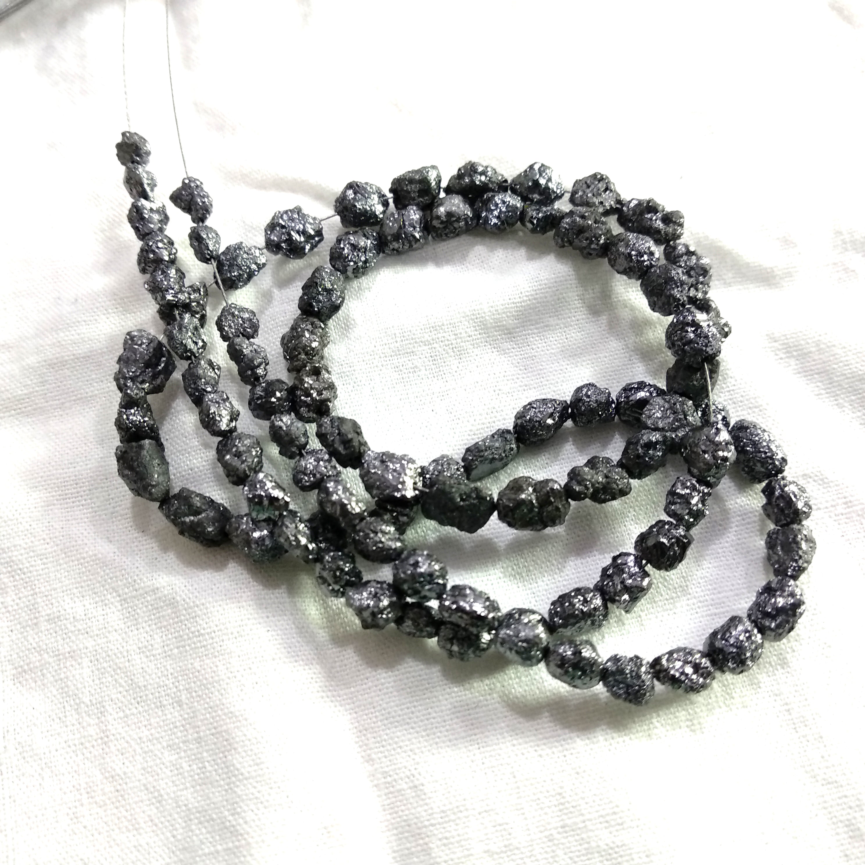 Rough Diamond Beads, Natural Black Long Drilled Raw Diamond Beads 16" Strand, 3.0-5.0 MM Size 50 Cts Conflict Free Raw Loose Diamond Beads