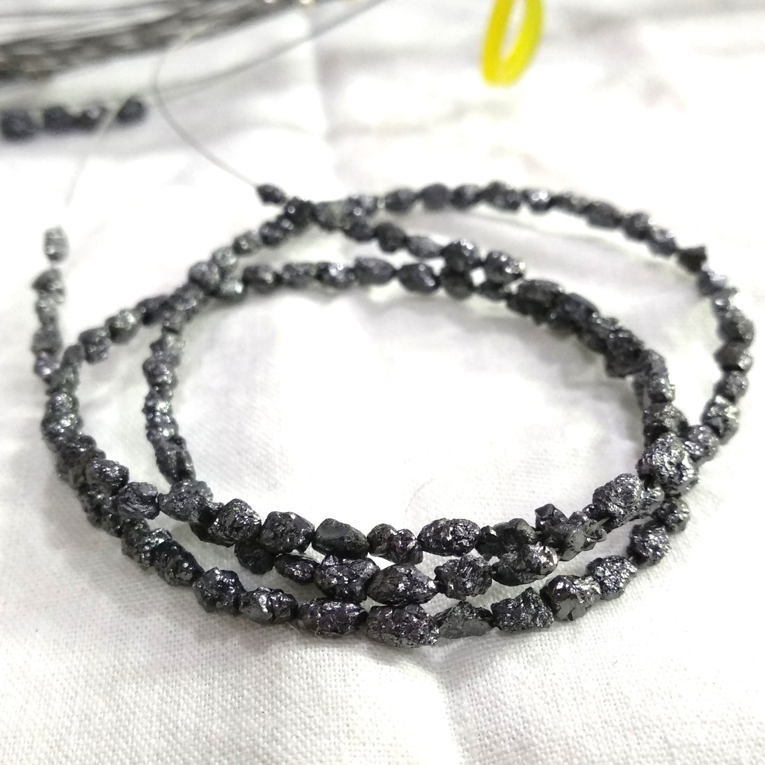 15.00 Ct Natural Black Long Drilled Raw Rough Diamond Beads 16" Strand Necklace