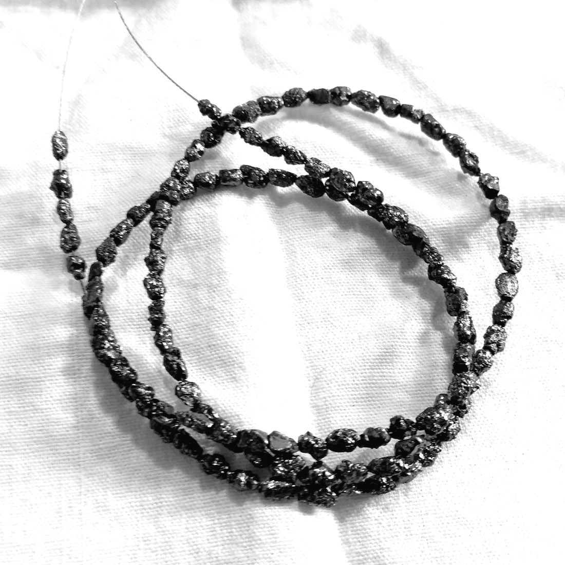 15.00 Ct Natural Black Long Drilled Raw Rough Diamond Beads 16" Strand Necklace
