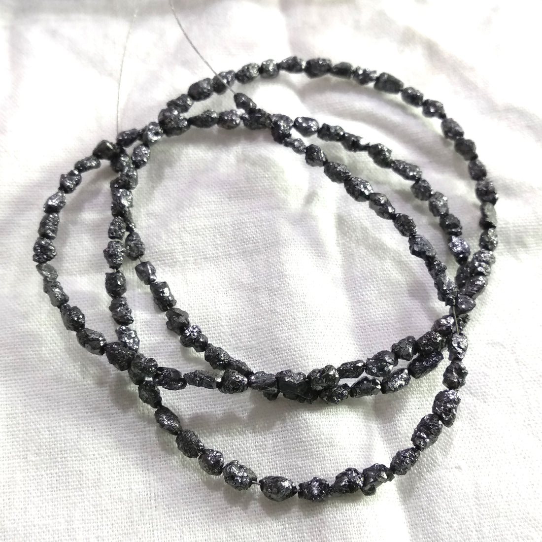 15.00 Ct Natural Black Long Drilled Raw Rough Diamond Beads 16" Strand Necklace