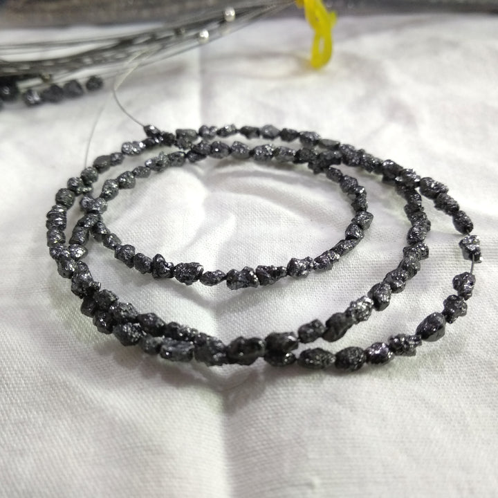 15.00 Ct Natural Black Long Drilled Raw Rough Diamond Beads 16" Strand Necklace