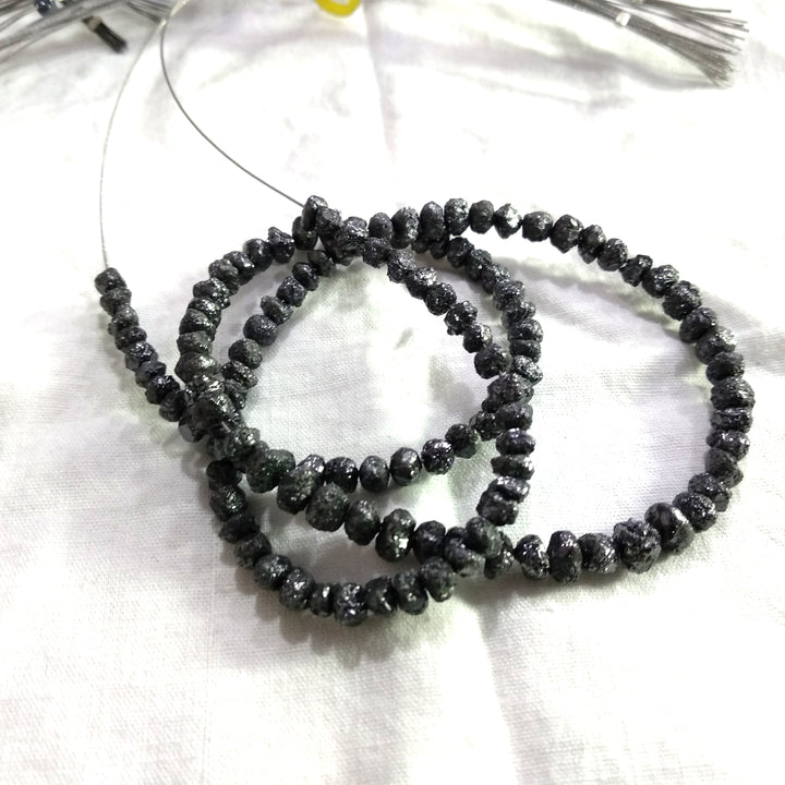 Unique Natural Black Round Rough Diamonds Strand, 50.00 carat 3.0-5.0 MM Size 16" Strand Necklace