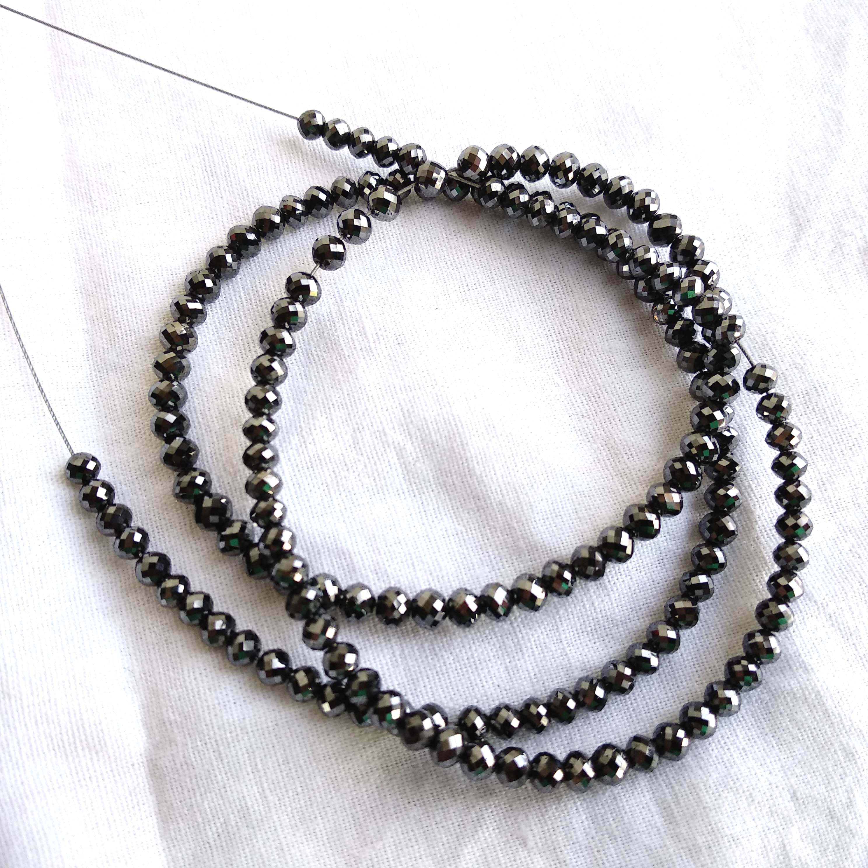 100 Ct 4.5-5.5 MM Natural Black Round Ball's Cut Loose Diamonds Beads 16" Strand Necklace Chain