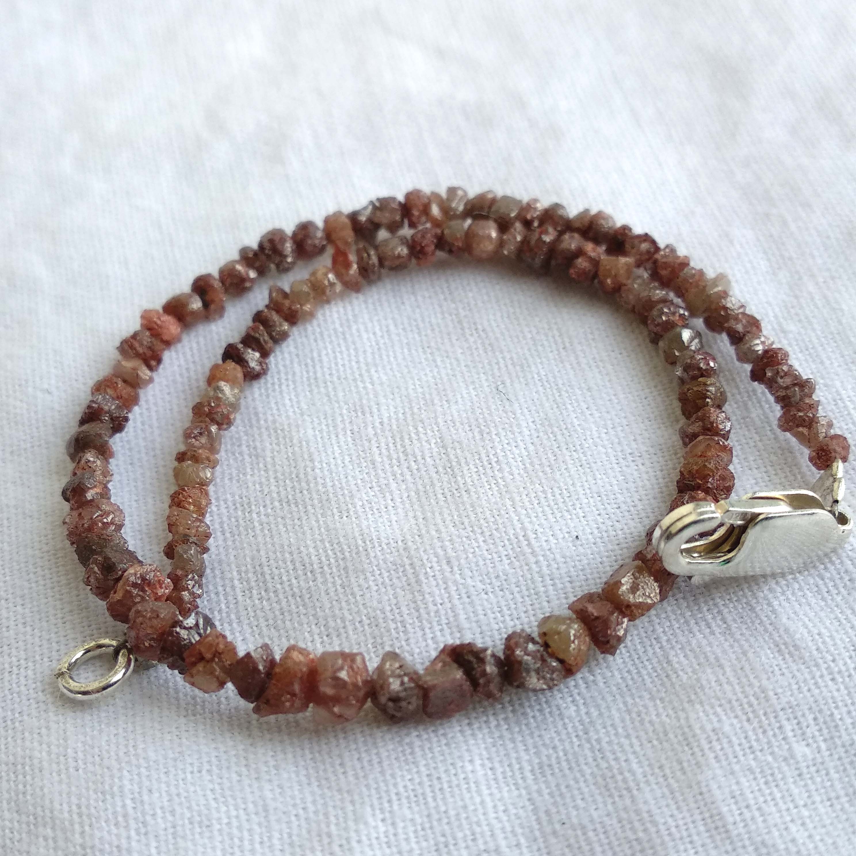 Red Diamond, 8.00 Carat Natural Red Color Rough Loose Diamonds Beads 6.50" Bracelet wt Silver Clasp