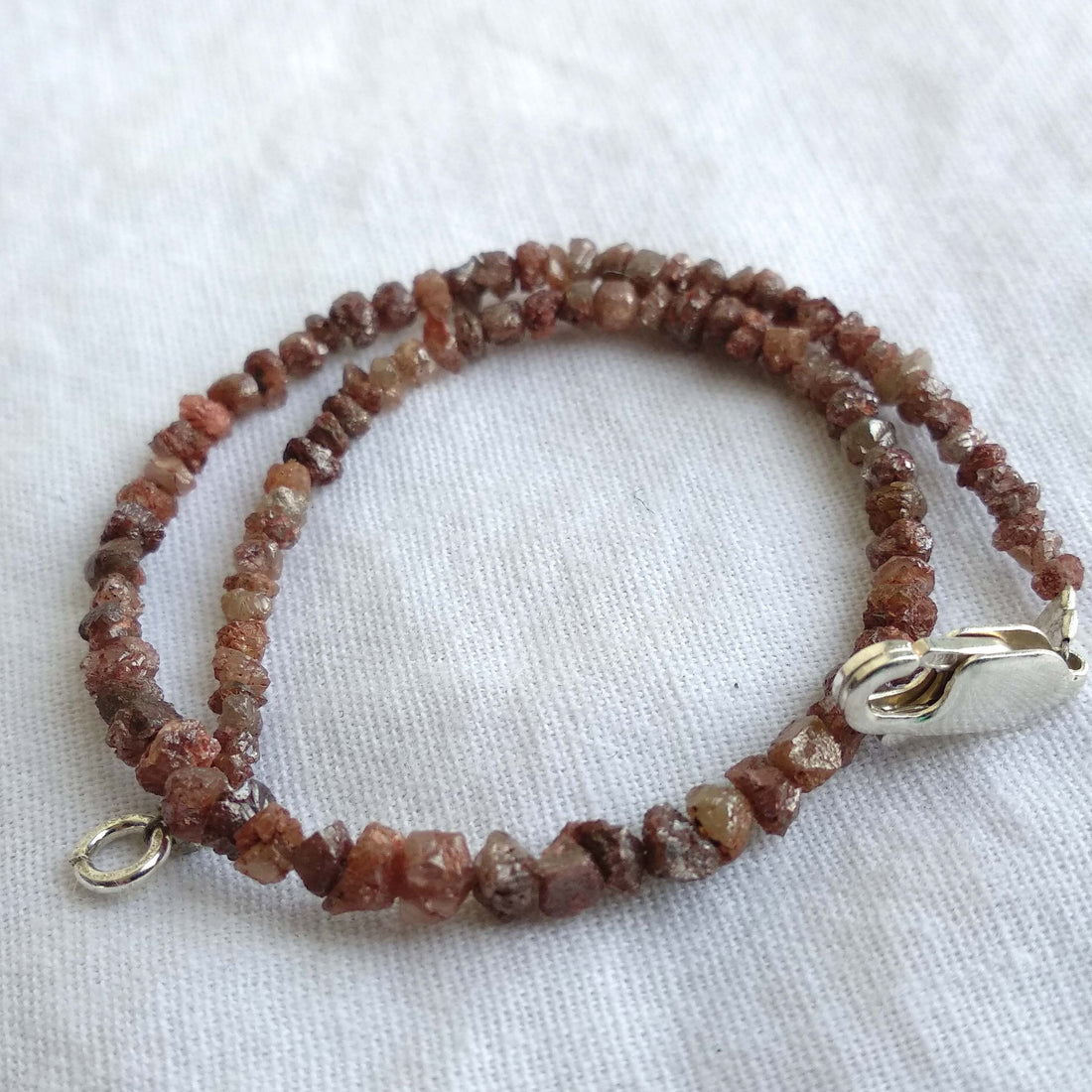 Red Diamond, 8.00 Carat Natural Red Color Rough Loose Diamonds Beads 6.50" Bracelet wt Silver Clasp