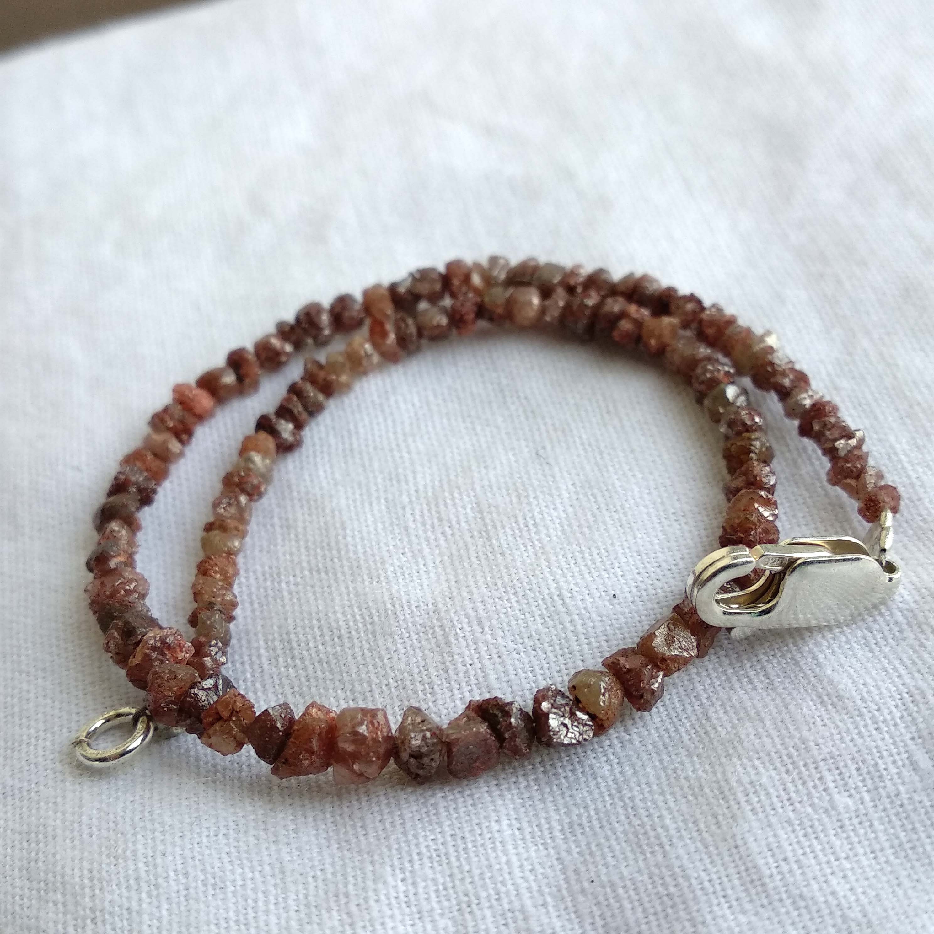 Red Diamond, 8.00 Carat Natural Red Color Rough Loose Diamonds Beads 6.50" Bracelet wt Silver Clasp