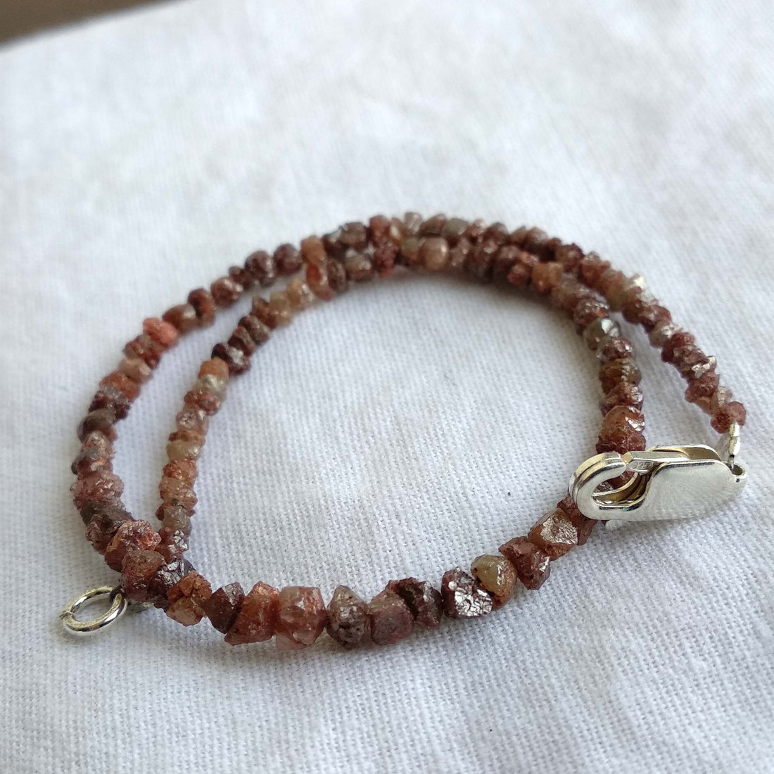 Red Diamond, 8.00 Carat Natural Red Color Rough Loose Diamonds Beads 6.50" Bracelet wt Silver Clasp