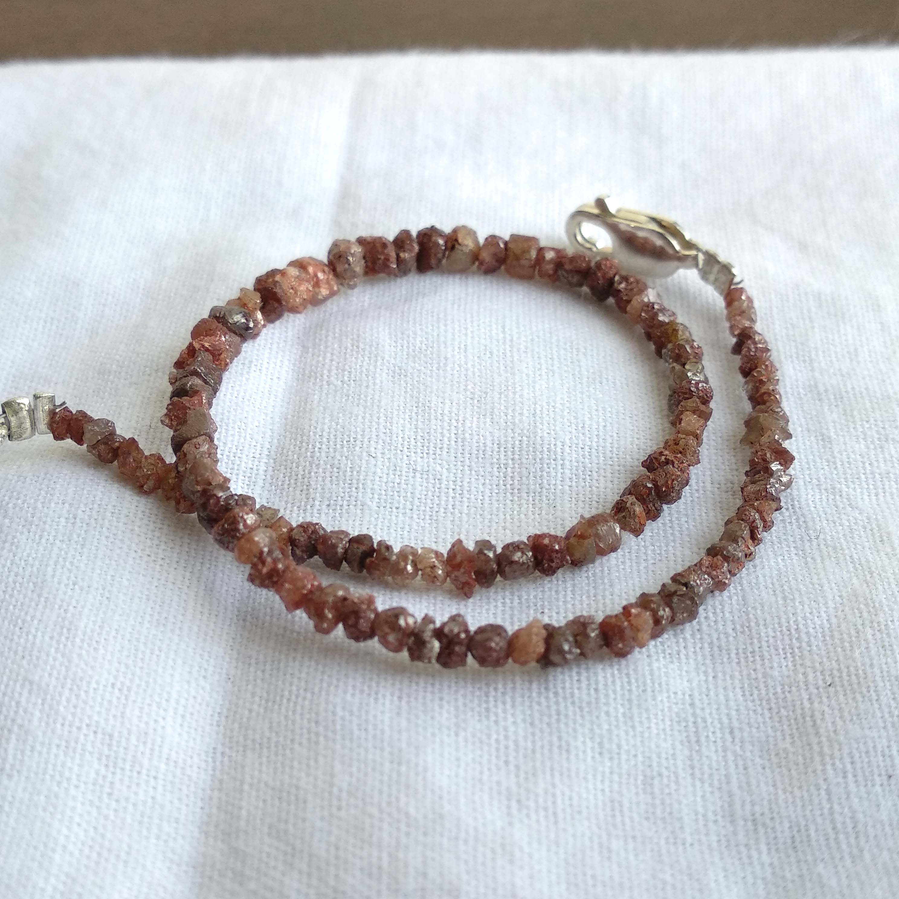 Red Diamond, 8.00 Carat Natural Red Color Rough Loose Diamonds Beads 6.50" Bracelet wt Silver Clasp