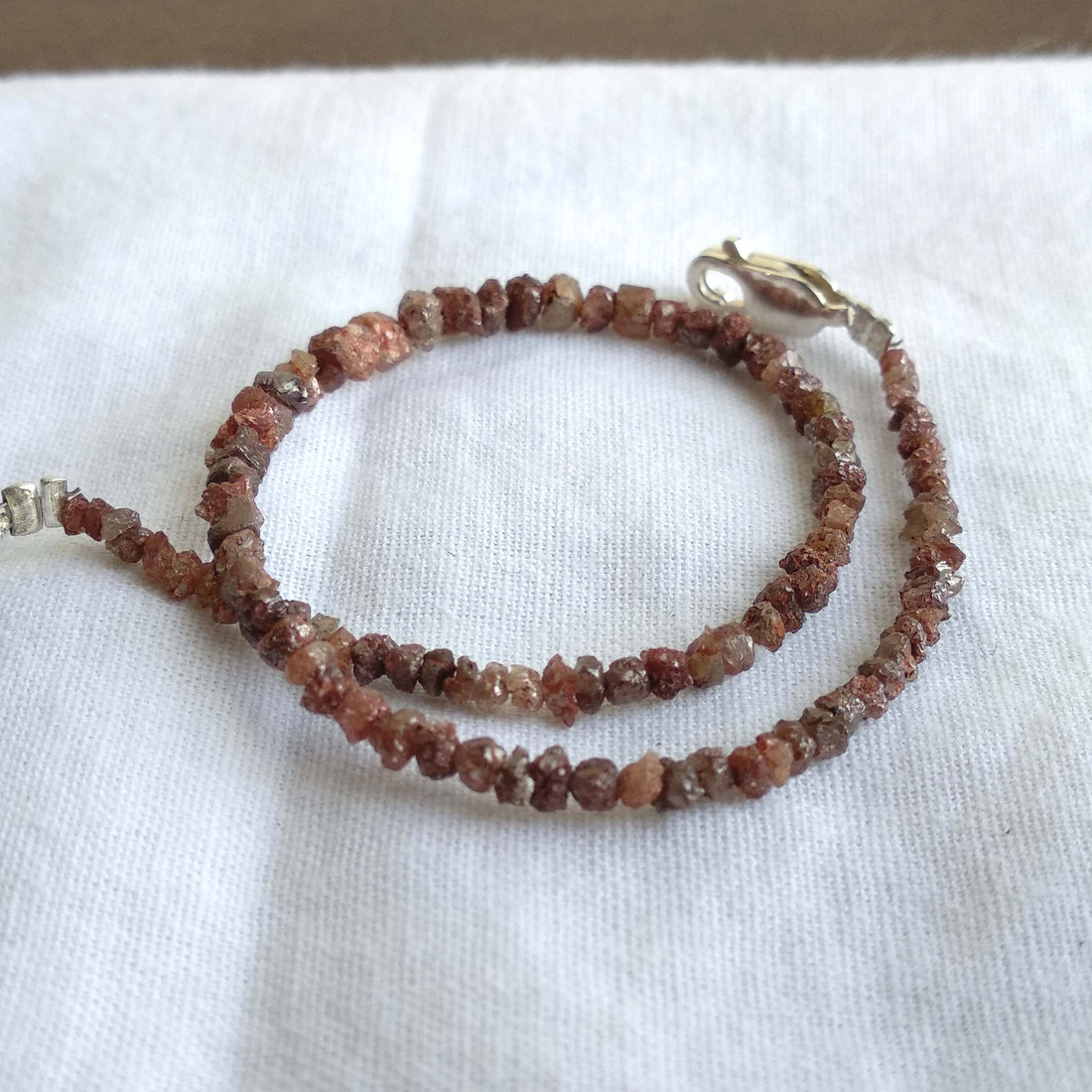 Red Diamond, 8.00 Carat Natural Red Color Rough Loose Diamonds Beads 6.50" Bracelet wt Silver Clasp