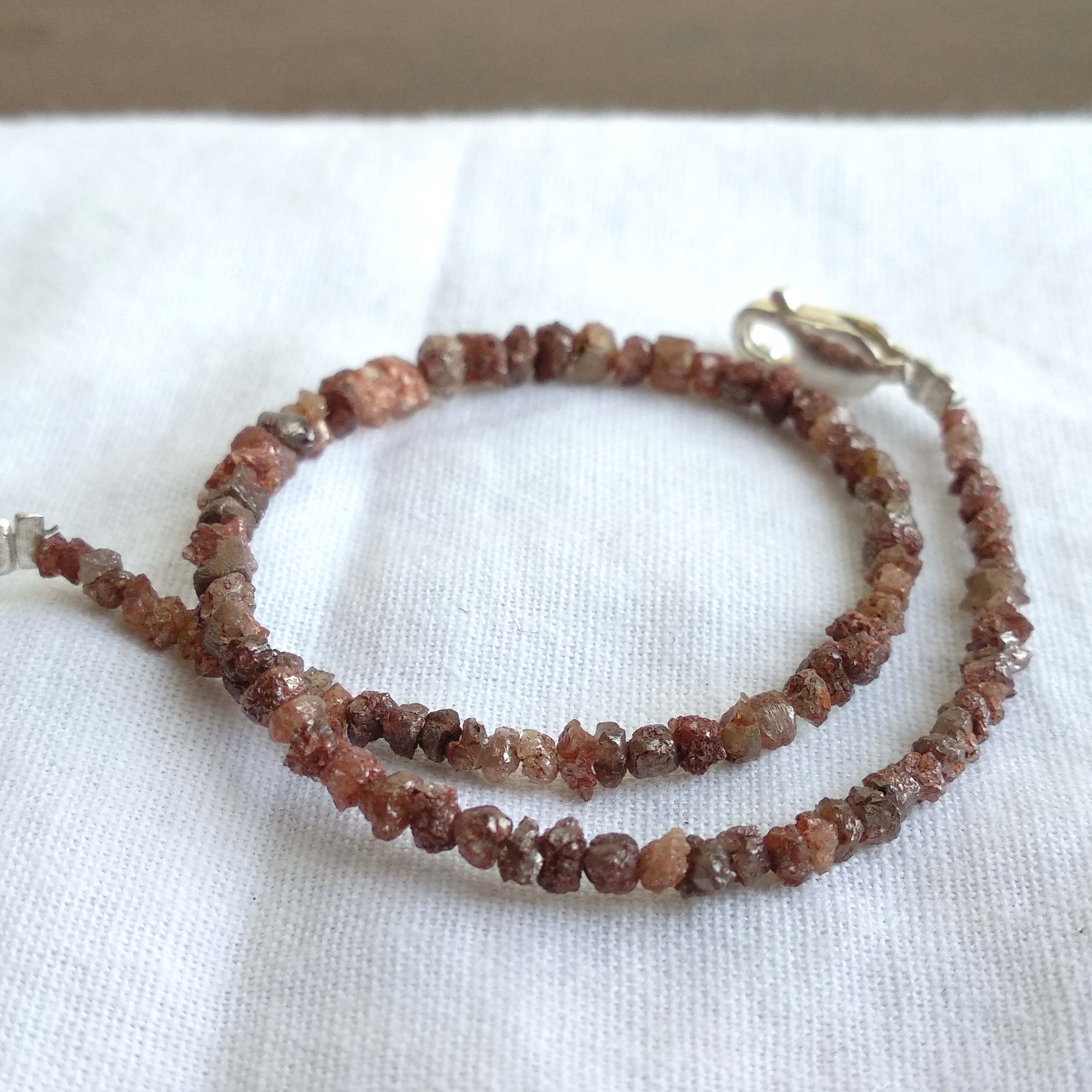 Red Diamond, 8.00 Carat Natural Red Color Rough Loose Diamonds Beads 6.50" Bracelet wt Silver Clasp