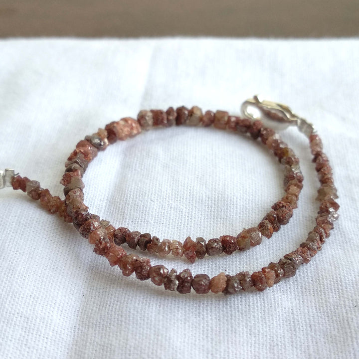 Red Diamond, 8.00 Carat Natural Red Color Rough Loose Diamonds Beads 6.50" Bracelet wt Silver Clasp