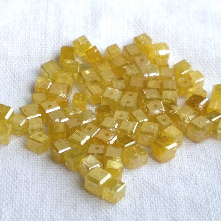 1.00 Carat 1.50-2.00 MM Fancy Yellow Color Faceted Cube Loose Diamond Beads wt Drilled Hole