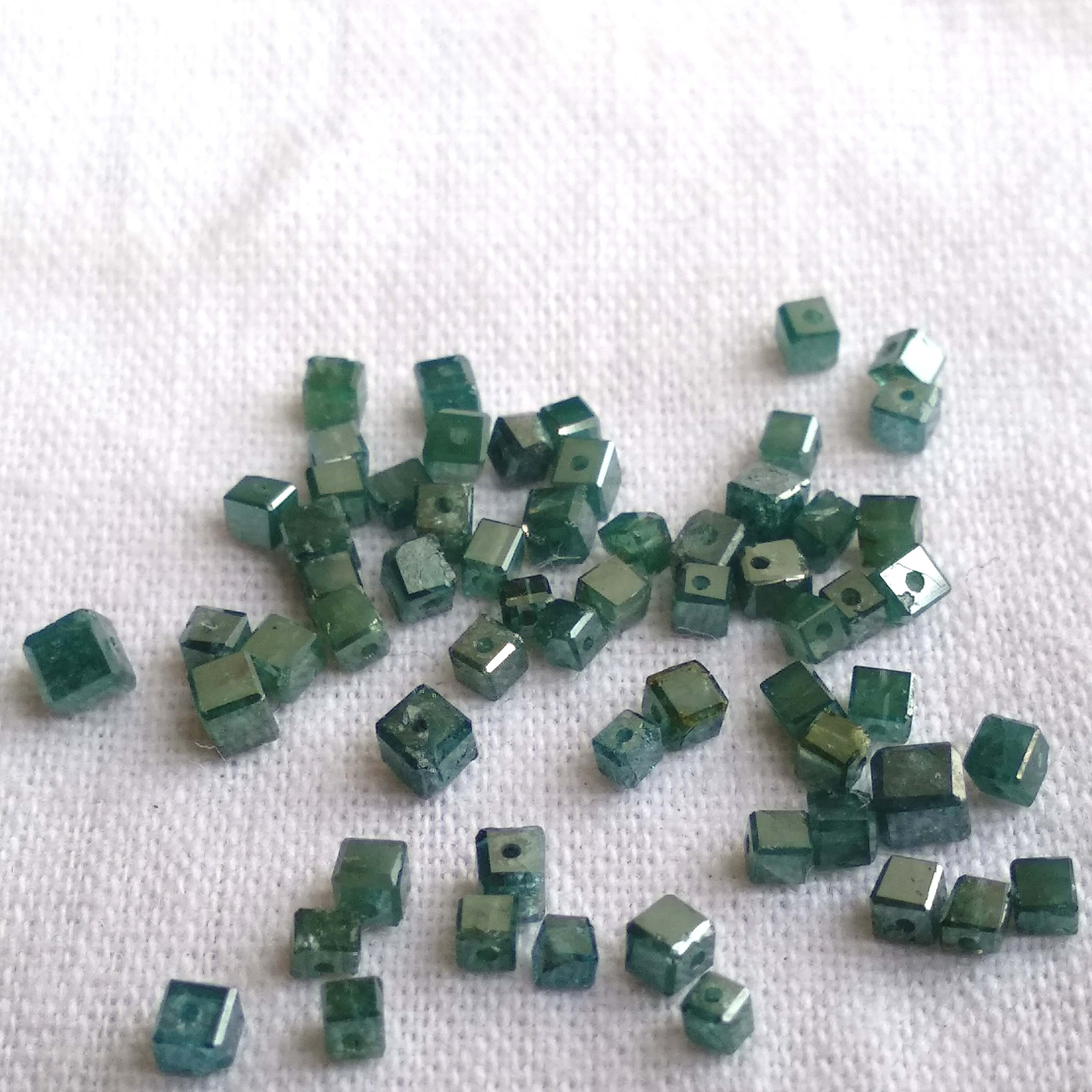 1.02 Ct Lot 1.50 to 2.00 MM Natural Blue Polished Cube Loose Diamonds Beads wt Drilled Hole for Necklace